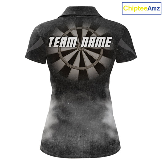 Black Smokes Women's Darts Polo Shirt Mockup, Custom Tournament Jersey, Personalized Dart Team Polo, Professional Steel Tip Soft Tip Darts Apparel