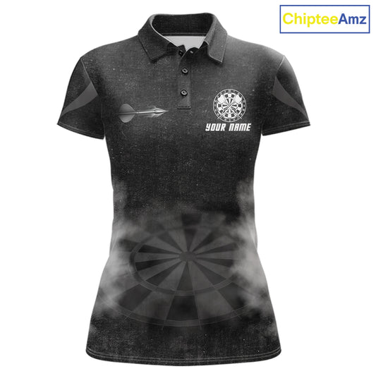 Black Smokes Women's Darts Polo Shirt Mockup, Custom Tournament Jersey, Personalized Dart Team Polo, Professional Steel Tip Soft Tip Darts Apparel