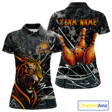 Load image into Gallery viewer, Funny Tiger Bowling Polo &amp; 1/4-Zip Shirt For Women Custom Orange Team Bowling Tournament Jersey NYN3724