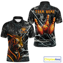 Load image into Gallery viewer, Funny Tiger Bowling Polo &amp; 1/4-Zip Shirt For Men Custom Orange Team Bowling Tournament Jersey NYN3724