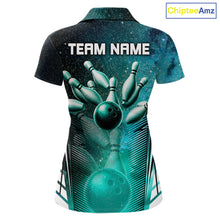 Load image into Gallery viewer, Turquoise Galaxy Bowling Ball Shirt For Women Custom Team Polo Quarter-Zip Bowling Jersey NYN3726