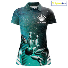 Load image into Gallery viewer, Turquoise Galaxy Bowling Ball Shirt For Women Custom Team Polo Quarter-Zip Bowling Jersey NYN3726