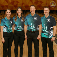 Load image into Gallery viewer, Turquoise Galaxy Bowling Ball Shirt For Women Custom Team Polo Quarter-Zip Bowling Jersey NYN3726