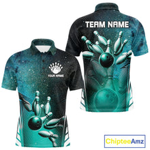 Load image into Gallery viewer, Turquoise Galaxy Bowling Ball Shirt For Men Custom Team Polo Quarter-Zip Bowling Jersey NYN3726