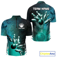 Load image into Gallery viewer, Turquoise Galaxy Bowling Ball Shirt For Men Custom Team Polo Quarter-Zip Bowling Jersey NYN3726