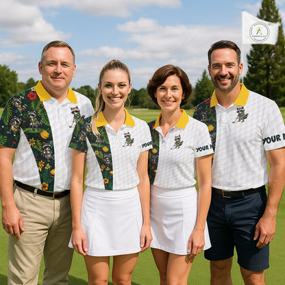 Custom Raccoon Golfer Golf Ball Team Attire Tropical Monstera Golf Polo Golf Shirts For Men NYN3991