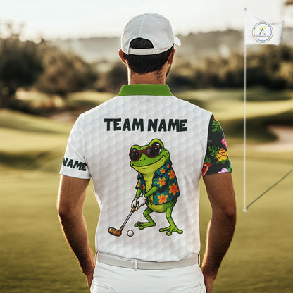 Custom Frog Golfer Golf Ball Team Attire Tropical Monstera Golf Polo Golf Shirts For Men NYN3992