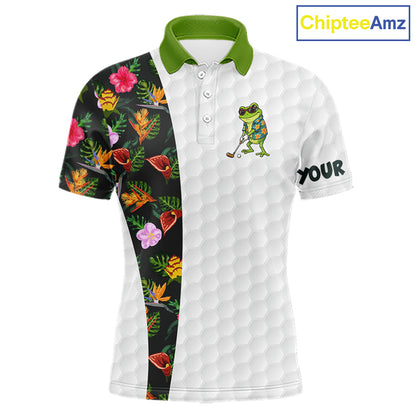 Custom Frog Golfer Golf Ball Team Attire Tropical Monstera Golf Polo Golf Shirts For Men NYN3992