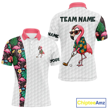 Custom Flamingo Golfer Golf Ball Team Attire Tropical Monstera Golf Polo Golf Shirts For Men NYN3993