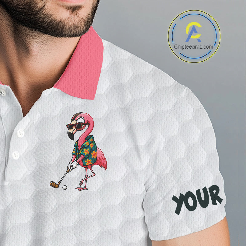 Custom Flamingo Golfer Golf Ball Team Attire Tropical Monstera Golf Polo Golf Shirts For Men NYN3993