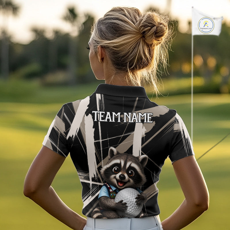 Womens Funny Cute Raccoon Women Golf Polo Shirts Custom Beige & Cream Brush Golf Team Outfit, Golf Gifts NYN3998