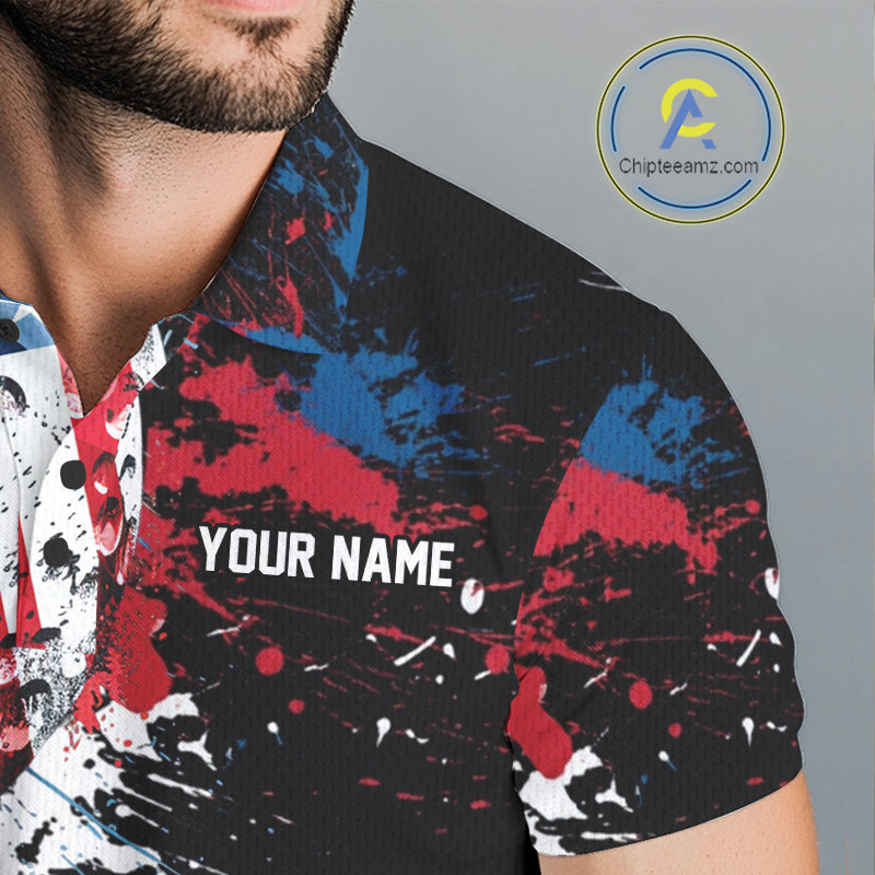 Splatter Golf Ball Personalized Mens Patriot Golf Polo Shirt Custom US Flag Golf Team Gifts NYN4000