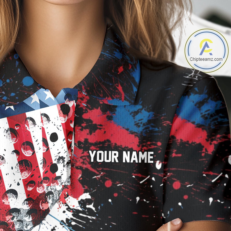 Splatter Golf Ball Personalized Womens Patriot Golf Polo Shirt Custom US Flag Golf Team Gifts NYN4000