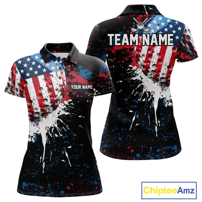 Splatter Golf Ball Personalized Womens Patriot Golf Polo Shirt Custom US Flag Golf Team Gifts NYN4000
