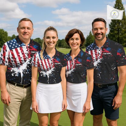 Splatter Golf Ball Personalized Mens Patriot Golf Polo Shirt Custom US Flag Golf Team Gifts NYN4000