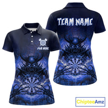 Load image into Gallery viewer, Custom Blue Flames Skeleton Grunge Dartboard Women Darts Polo Shirt Horror Dart Jerseys NYN1897
