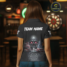 Load image into Gallery viewer, Custom Smoke US Flag Black Dripping Skull Women Darts Polo Shirt Patriotic Dart Jerseys NYN1899