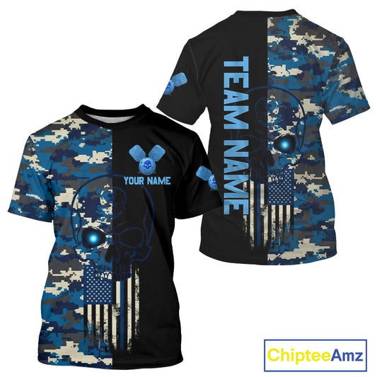Custom Navy Digital Camo Skull Pickleball League Jerseys Men Skull Pickleball Paddle Shirt NYN2155