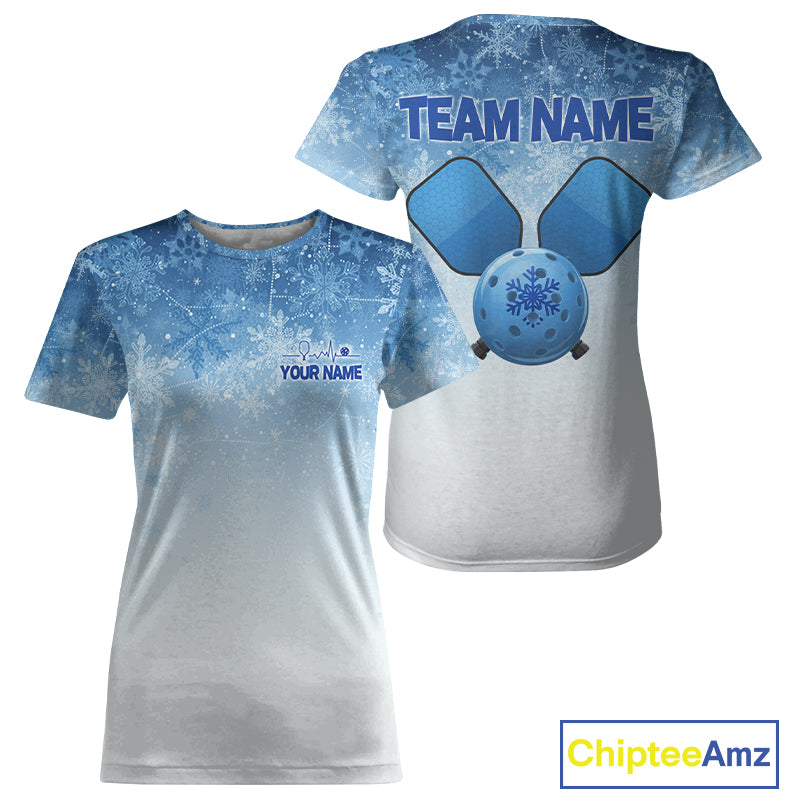 Custom Blue Ice Snowflake Pickleball Paddle Ball 3D Jerseys Women Pickleball League Shirts NYN2158