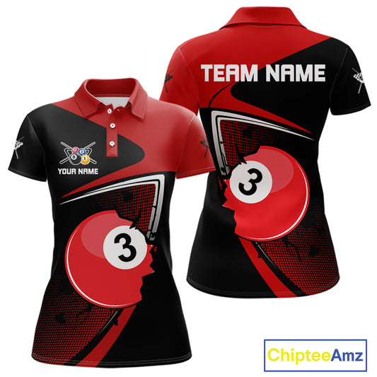 Red Crack Ball Pool Women Billiard Polo & 1/4-Zip Shirt Personalized Balls Billiard Gifts NYN2413