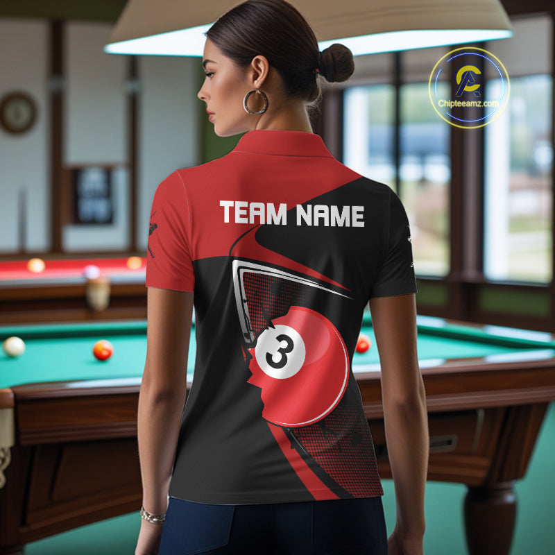 Red Crack Ball Pool Women Billiard Polo & 1/4-Zip Shirt Personalized Balls Billiard Gifts NYN2413