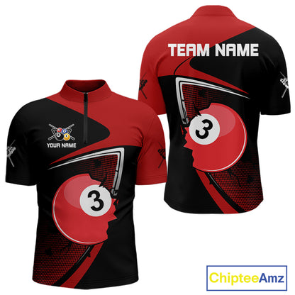 Red Crack Ball Pool Men Billiard Polo & 1/4-Zip Shirt Personalized Balls Billiard Gifts NYN2413