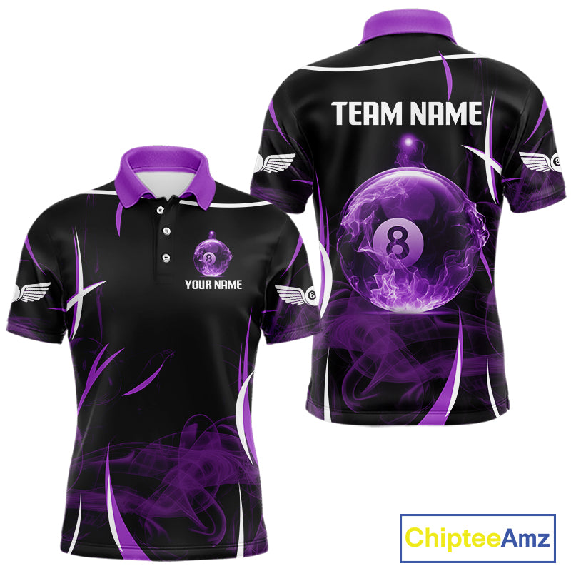 Purple Smokes Pool 8 Ball Men Billiard Polo & 1/4-Zip Shirt Personalized Balls Billiard Gifts NYN2416