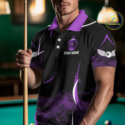 Purple Smokes Pool 8 Ball Men Billiard Polo & 1/4-Zip Shirt Personalized Balls Billiard Gifts NYN2416