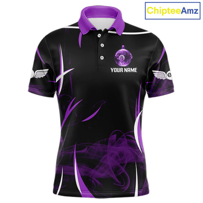 Purple Smokes Pool 8 Ball Men Billiard Polo & 1/4-Zip Shirt Personalized Balls Billiard Gifts NYN2416