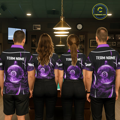 Purple Smokes Pool 8 Ball Women Billiard Polo & 1/4-Zip Shirt Personalized Balls Billiard Gifts NYN2416