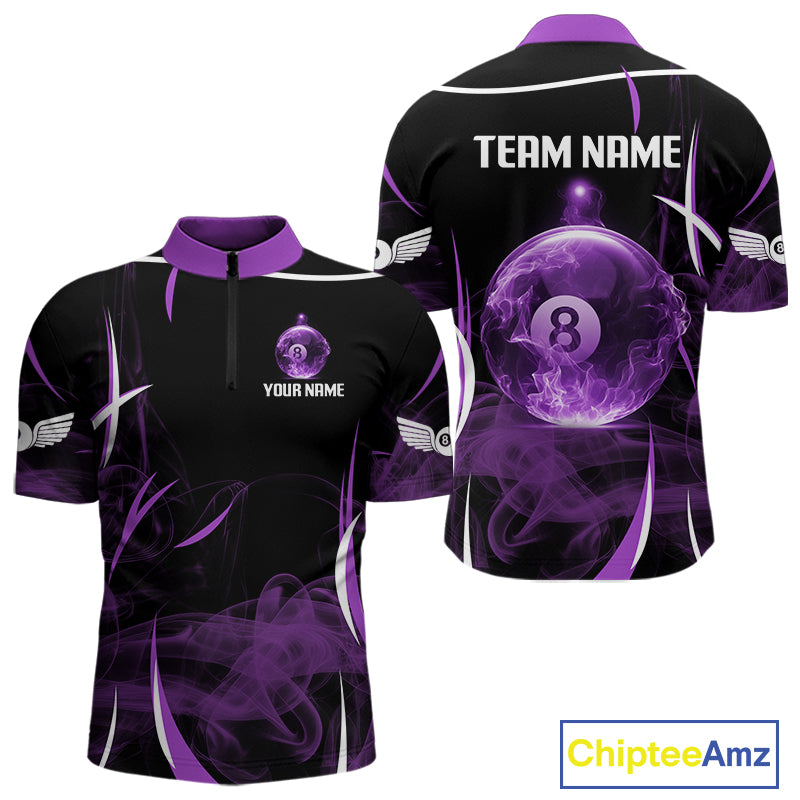 Purple Smokes Pool 8 Ball Men Billiard Polo & 1/4-Zip Shirt Personalized Balls Billiard Gifts NYN2416