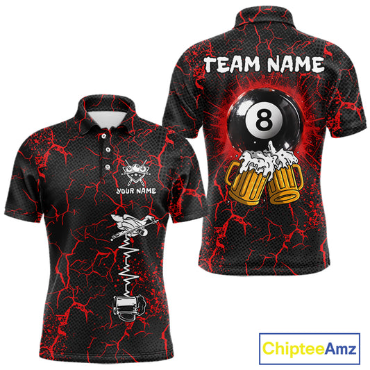 Funny Beer 8 Ball Pool Team Shirt Personalized Men Billiard Polo & 1/4-Zip Attire Gifts|Red NYN2420