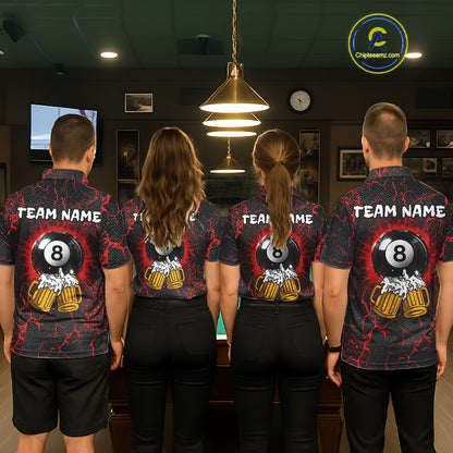 Funny Beer 8 Ball Pool Team Shirt Personalized Men Billiard Polo & 1/4-Zip Attire Gifts|Red NYN2420