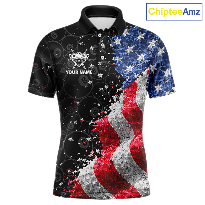 Debris US Flag 8 Ball Pool Polo & 1/4-Zip Shirt For Men Personalized Balls Billiard Gifts NYN2422