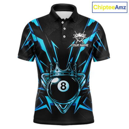 Black And Blue Crown 8 Ball Pool Polo & 1/4-Zip Shirt For Men Personalized Ball Billiard Gifts NYN2424