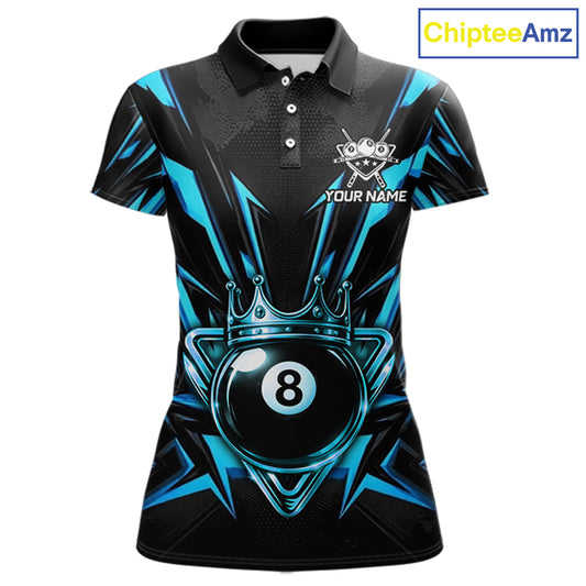 Black And Blue Crown 8 Ball Pool Polo & 1/4-Zip Shirt For Women Personalized Ball Billiard Gifts NYN2424