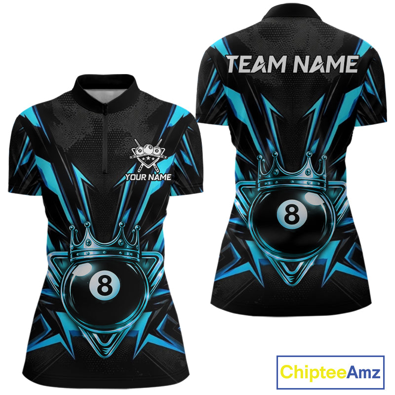 Black And Blue Crown 8 Ball Pool Polo & 1/4-Zip Shirt For Women Personalized Ball Billiard Gifts NYN2424