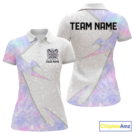 Personalized Pink-Purple Holographic Dartboard Women Darts Polo & 1/4-Zip Shirts Dart Team Jerseys NYN2813