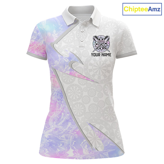 Personalized Pink-Purple Holographic Dartboard Women Darts Polo & 1/4-Zip Shirts Dart Team Jerseys NYN2813