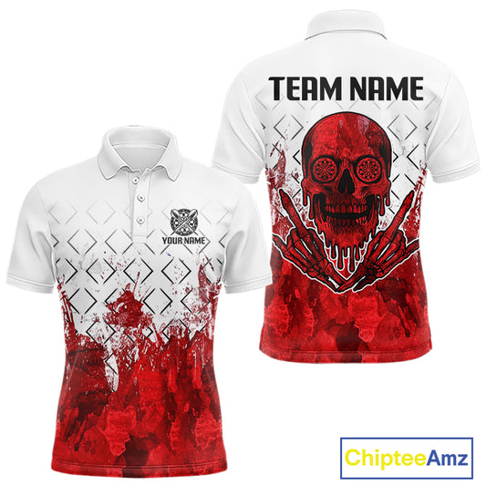 White-Red Skull Watercolor Pattern Custom Dart Shirt For Men, Dart Team Jerseys NYN0117