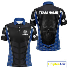 Load image into Gallery viewer, White Fog Skull &amp; Dartboard - Blue Darts Team Shirt For Men With Custom Name NYN0484