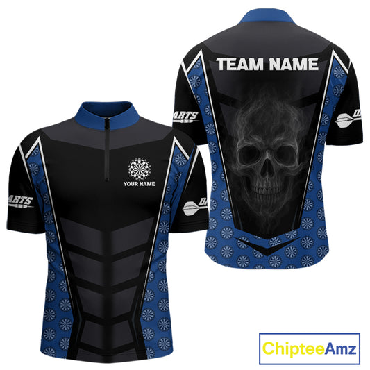 White Fog Skull & Dartboard - Blue Darts Team Shirt For Men With Custom Name NYN0484