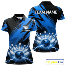 Load image into Gallery viewer, Thunder lightning bowling polo shirt for women blue stripes bowling jersey