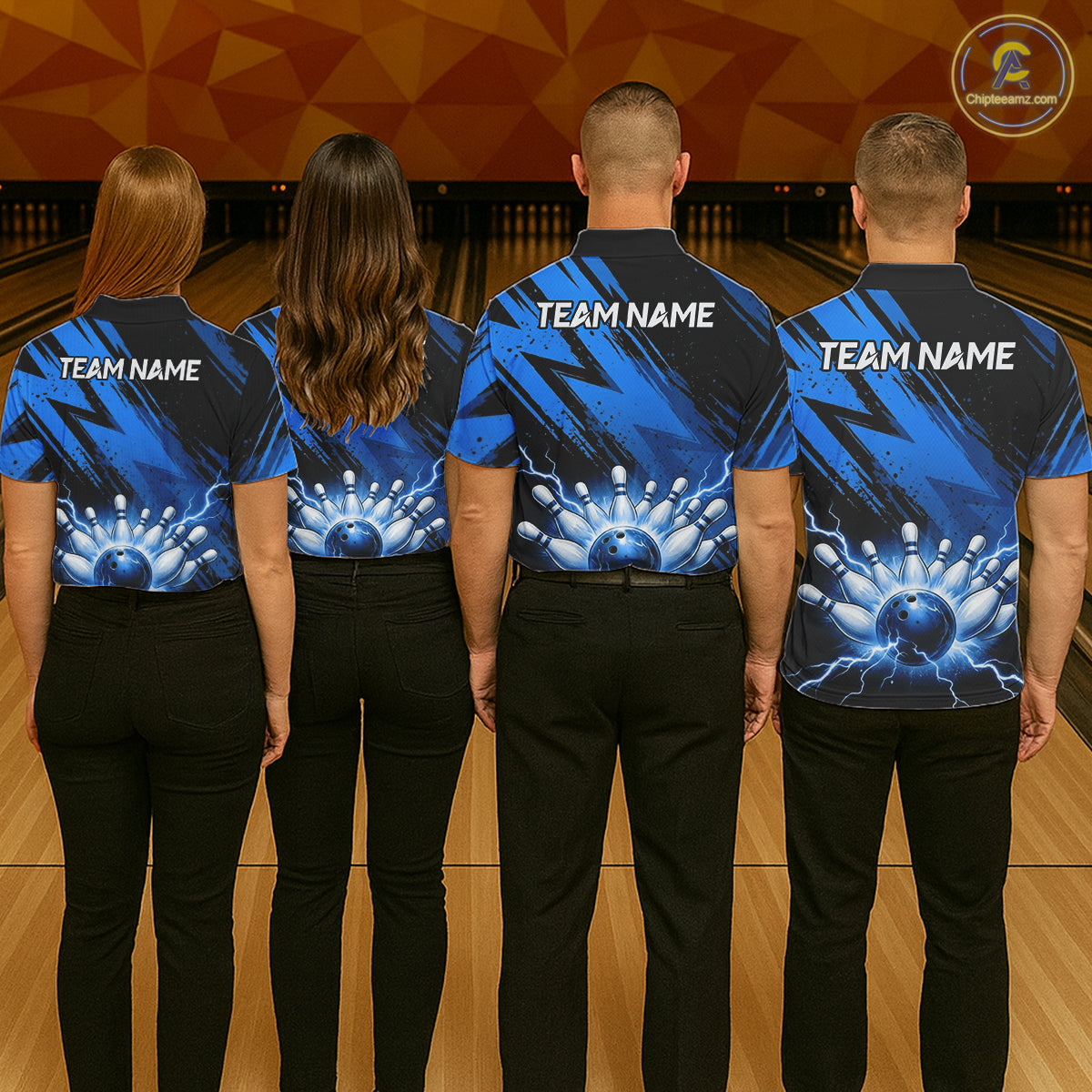 Womens Thunder Lightning Bowling Polo 1/4-Zip Shirts Custom Blue Stripes Team Bowling Jerseys NYN3455