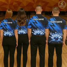 Load image into Gallery viewer, Mens Thunder Lightning Bowling Polo 1/4-Zip Shirts Custom Blue Stripes Team Bowling Jerseys NYN3455