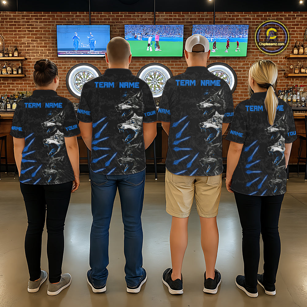 Custom Black And Blue Wolfs Grunge Dart Team Shirts For Women Outfits Dart Tournament Jerseys NYN4014