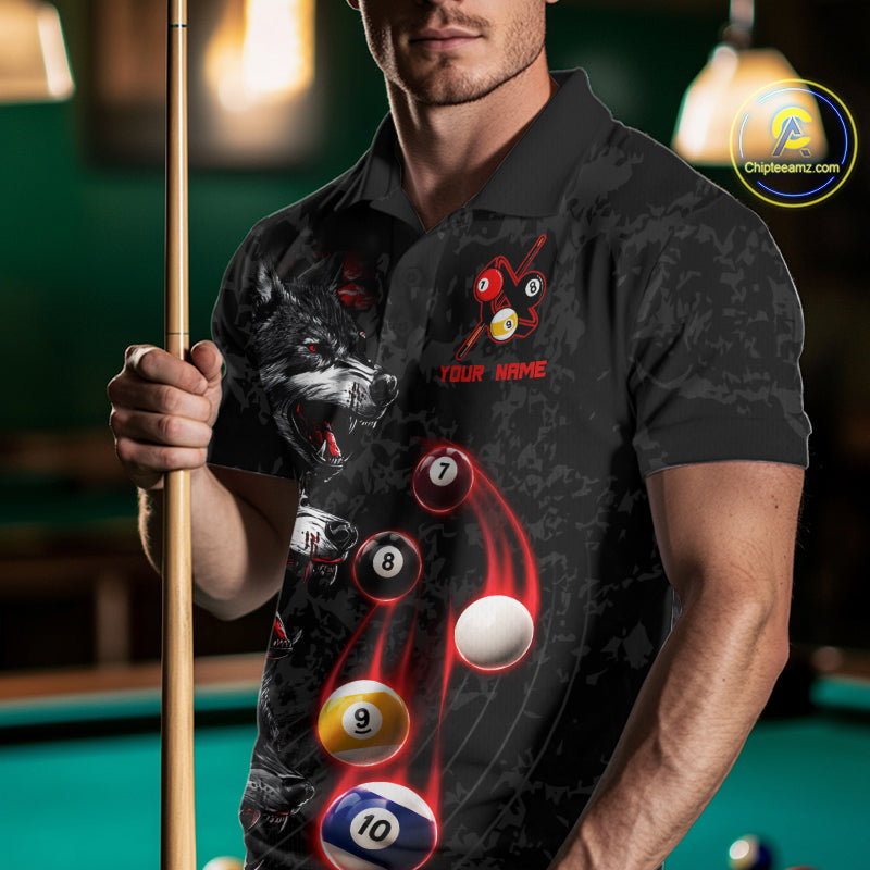 Custom Red Thunder 8 Ball & 9 Ball  Pool Team Shirt For Men Funny Wolfs Billiard Tournament Jerseys NYN4017