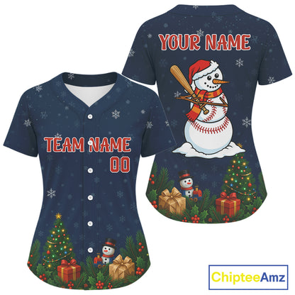 Custom Blue Snowman Christmas Baseball Shirt For Women Outfits Xmas Baseball Jerseys NYN1353