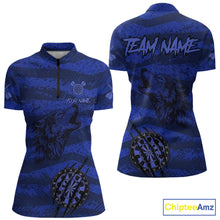Load image into Gallery viewer, Custom Blue Grunge Wolf Torn Dartboard Women Darts Quarter-Zip Shirt Wolf Dart League Jerseys NYN2168