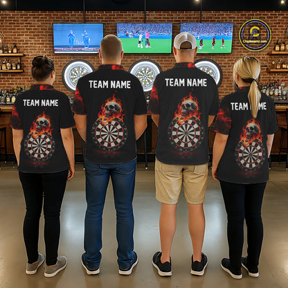 Custom Black & Red Flaming Skull Darts Quarter-Zip Shirt For Men Skull Dart League Jerseys NYN2169